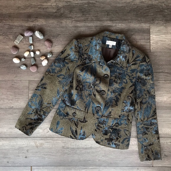 Conrad C Collection Jackets & Blazers - Vintage Tweed Like Blazer With Blue Flowers